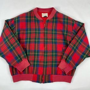 80s Rockabilly Tartan Plaid Wool Bomber Jacket